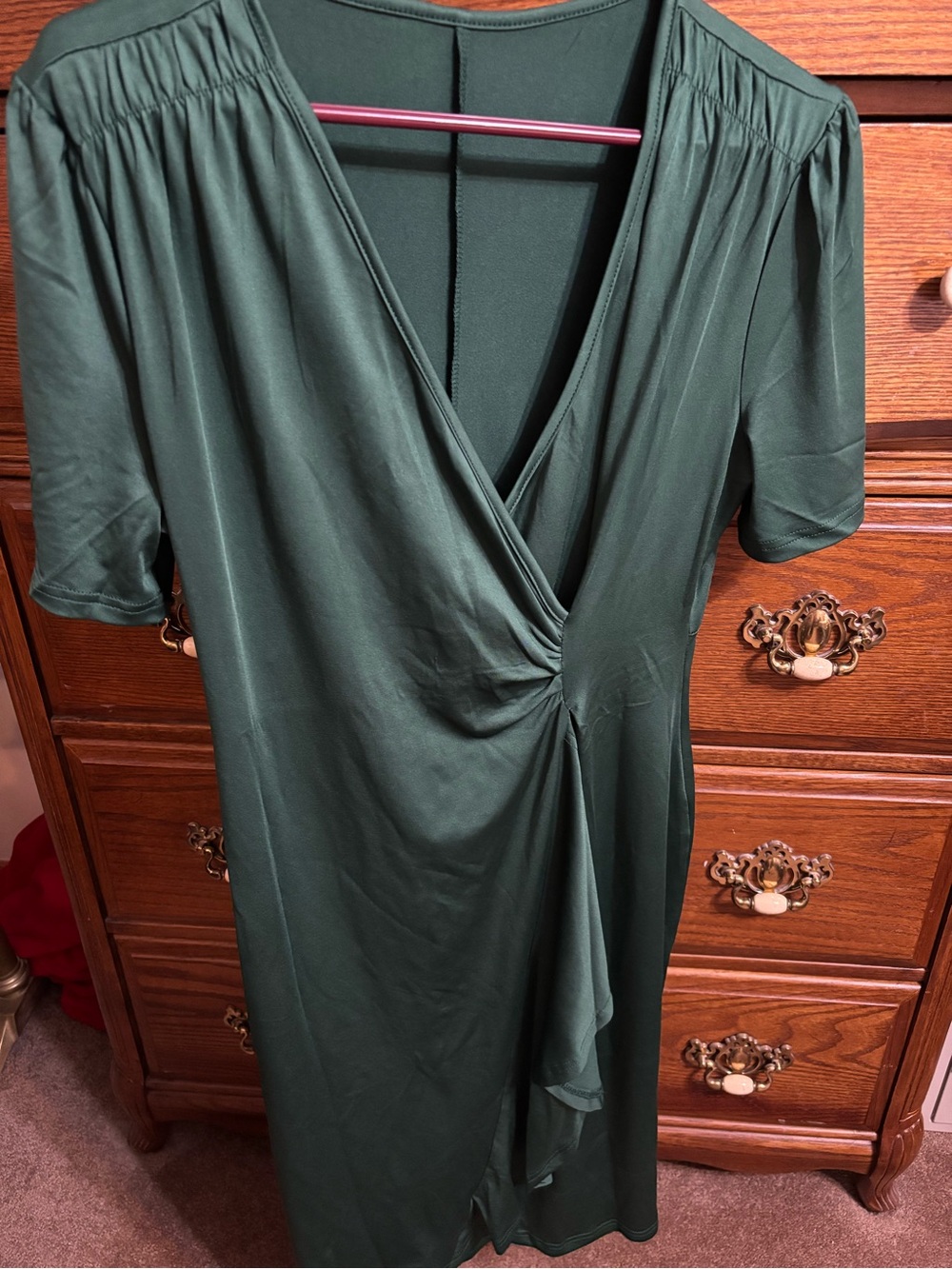 Women's Emerald Green Wrap Midi Dress